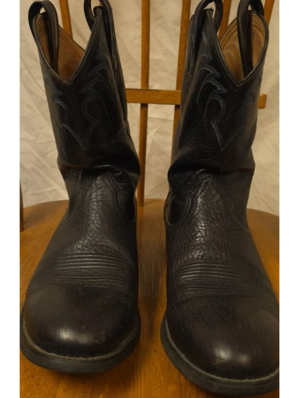 Ariat Mens Black Western Cowboy Leather Mid Calf Boots Top Blue Stitching 10 D